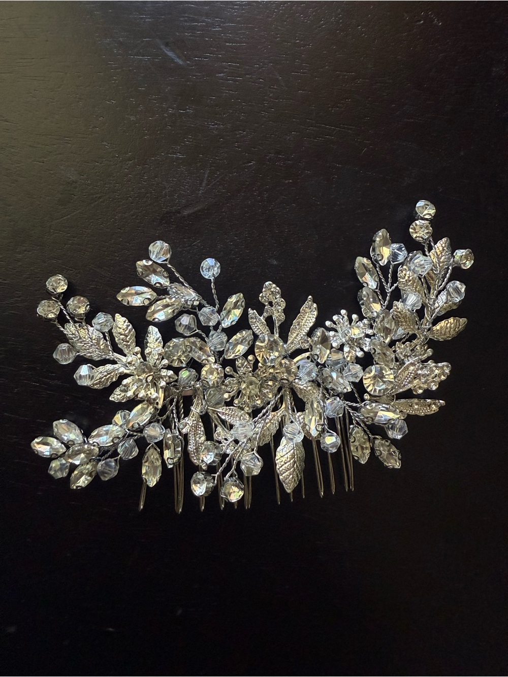 Amazon Silver Crystal Floral Hair Comb